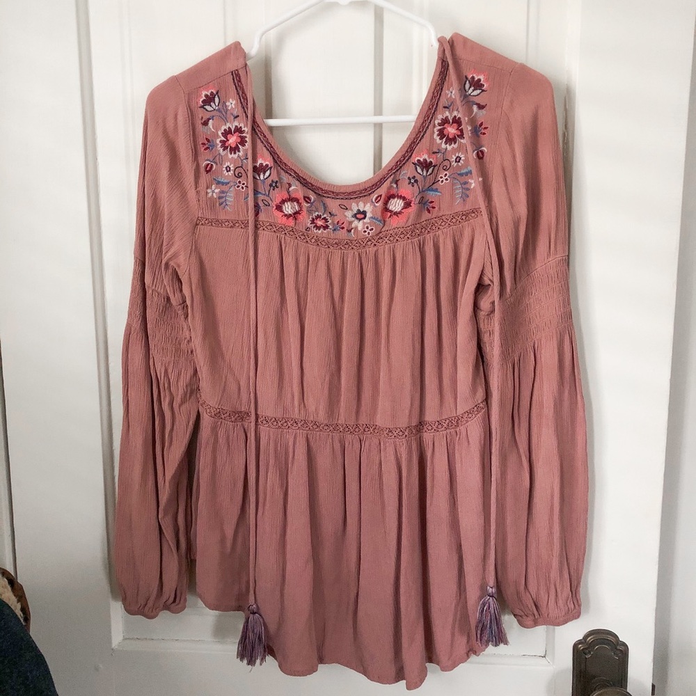 Boho Dusty Pink Embroidered Top
